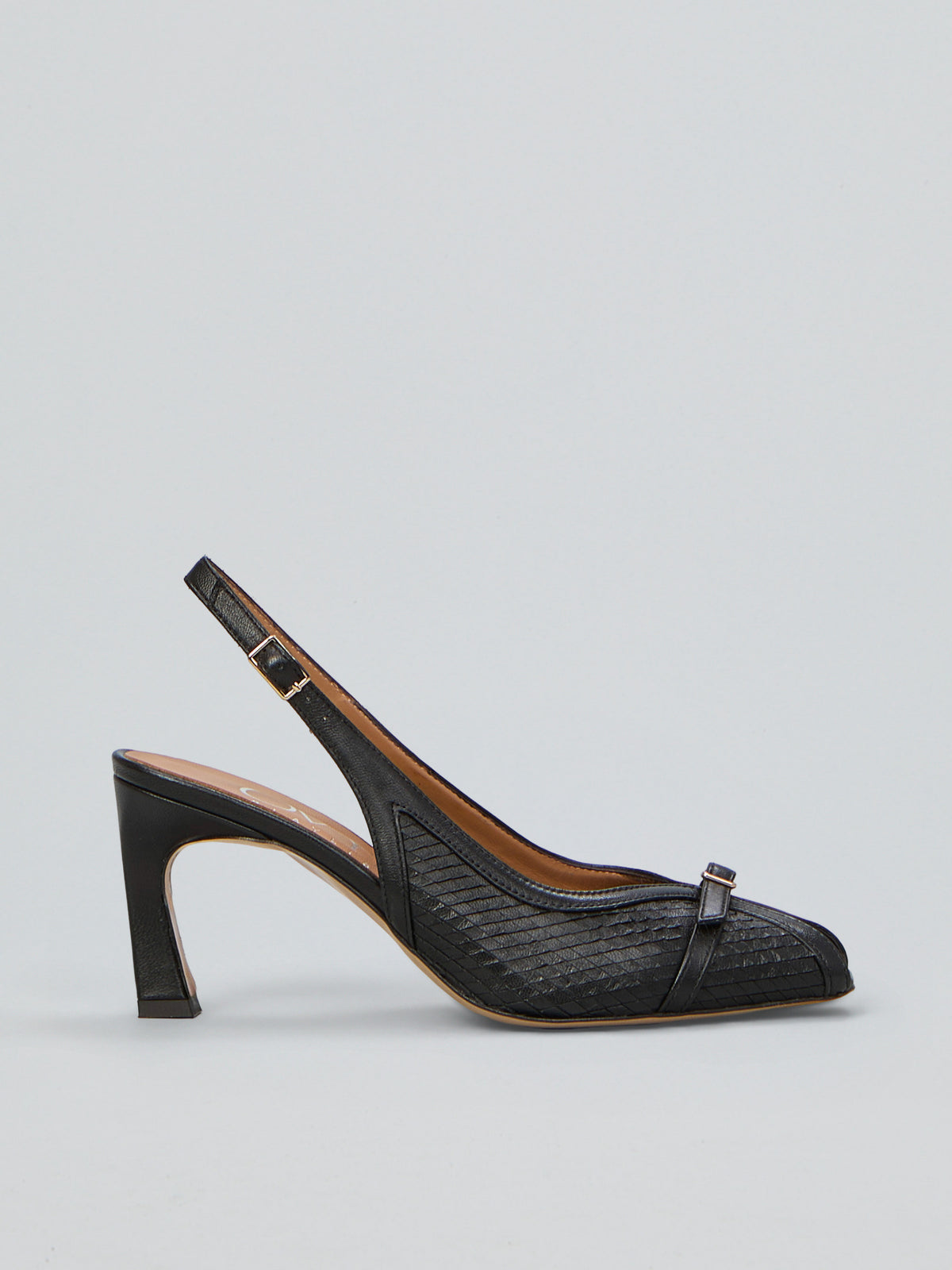 Peep-toe leather slingbacks