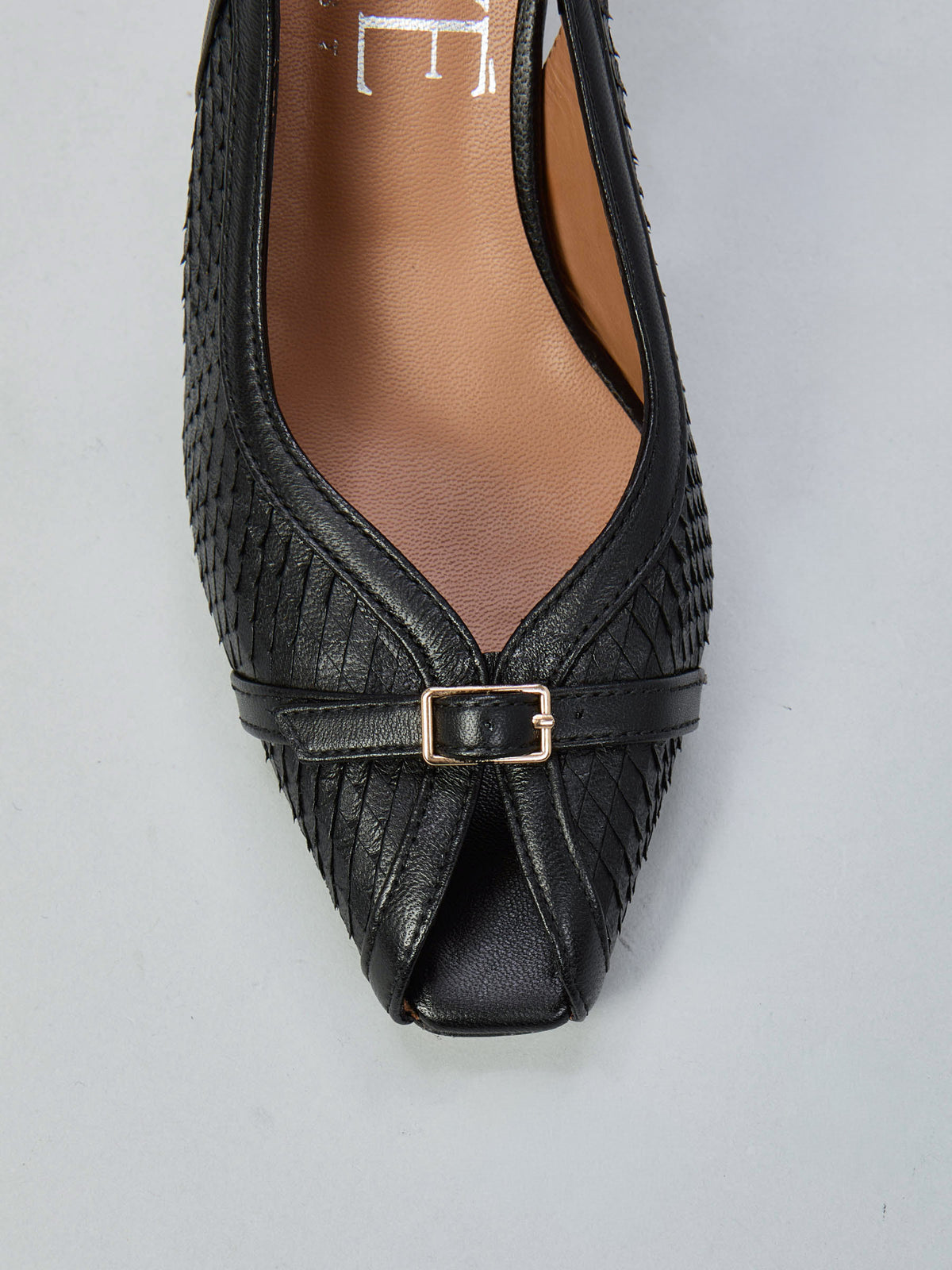 Peep-toe leather slingbacks