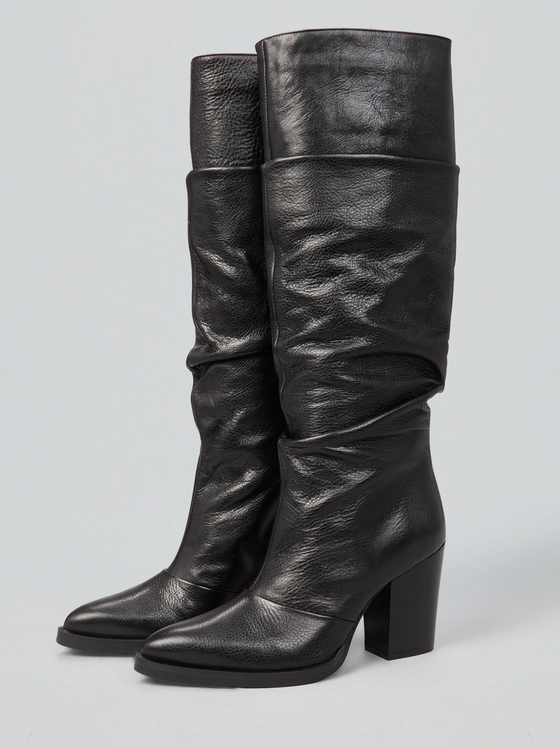 Ruched leather boots