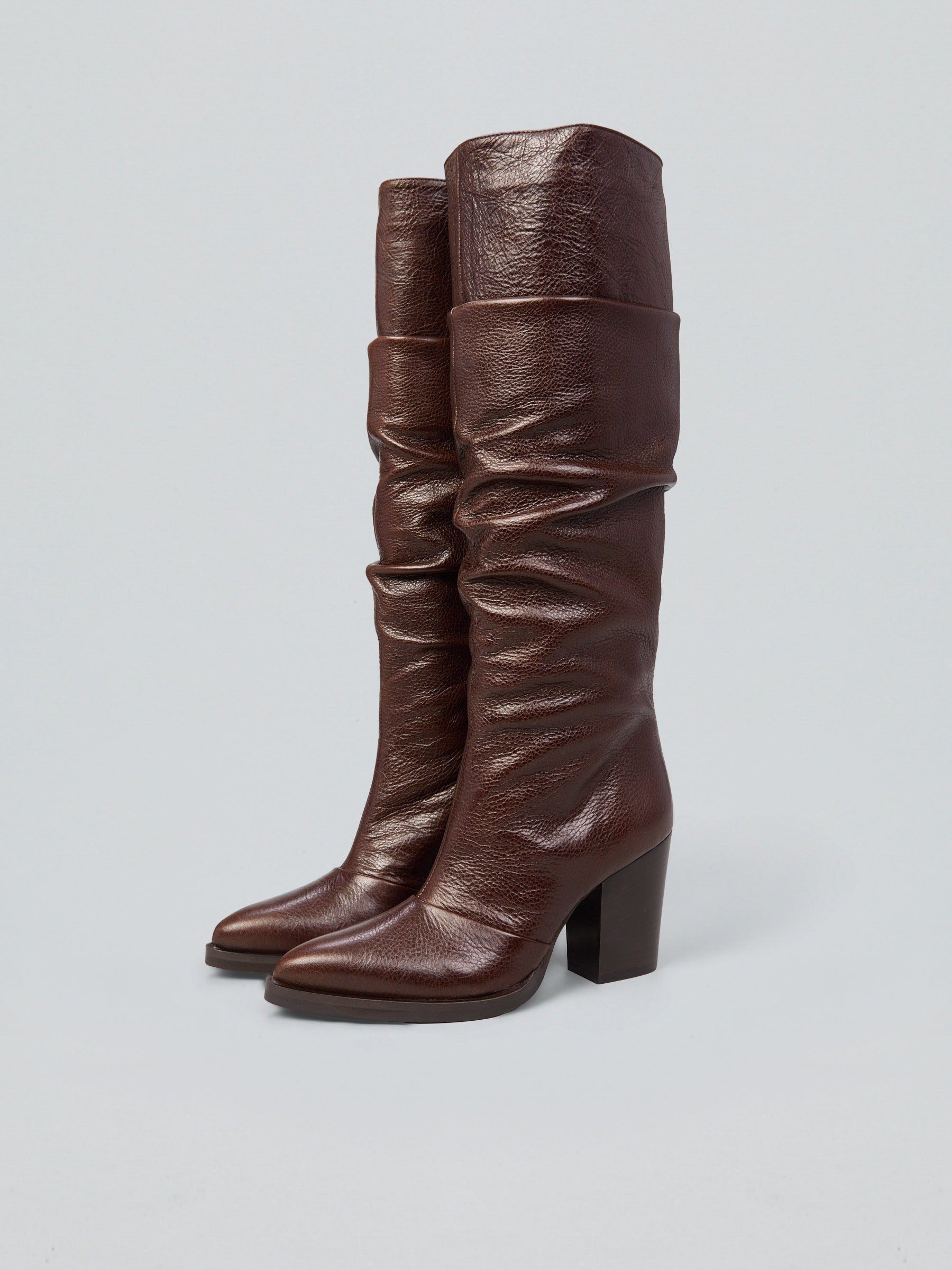 Ruched leather boots