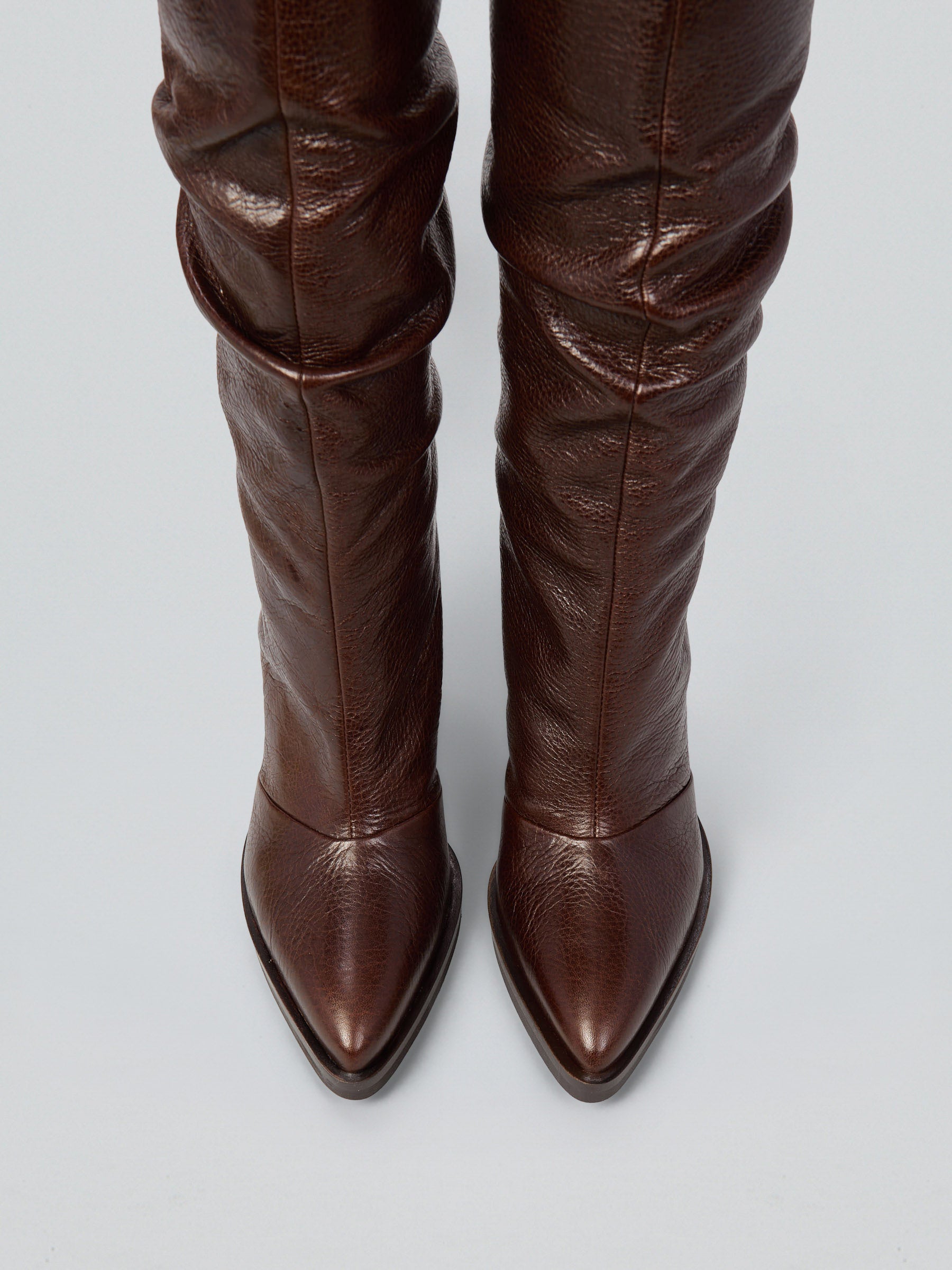 Ruched leather boots