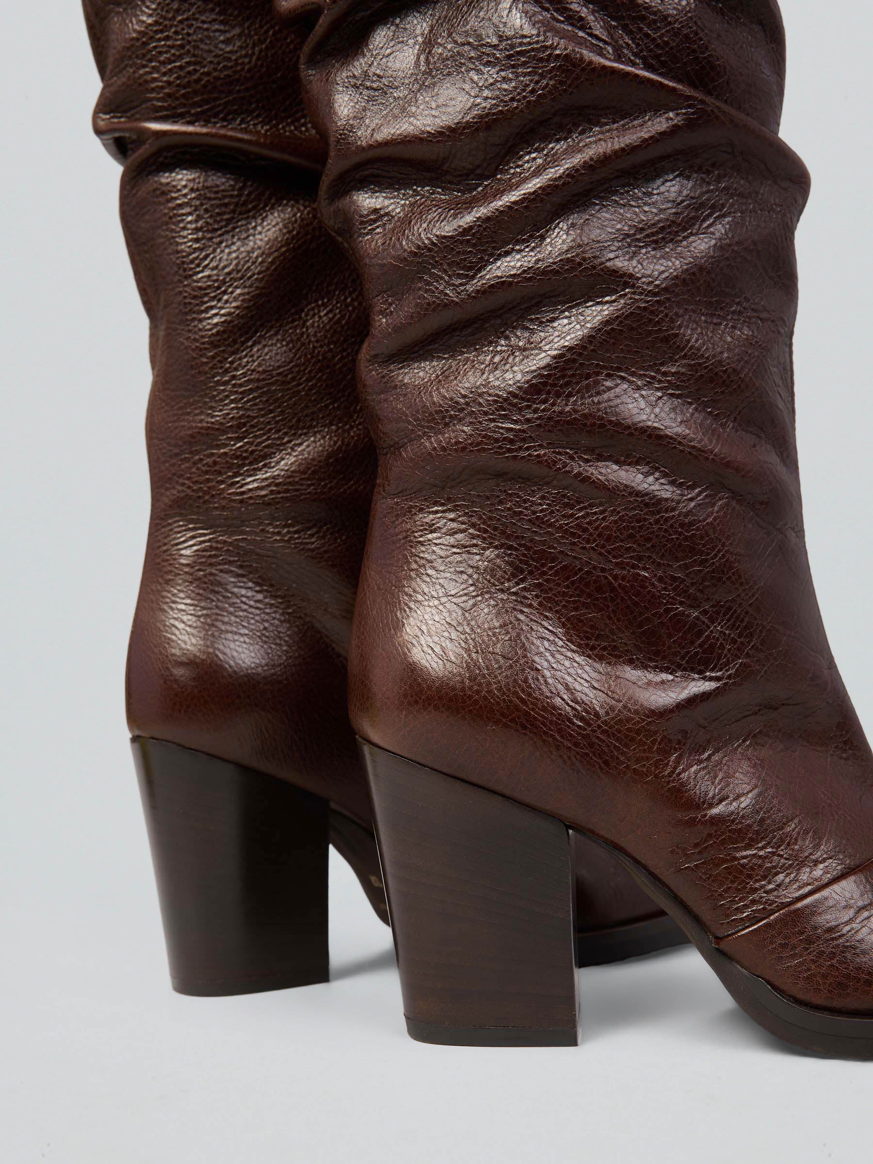 Ruched leather boots