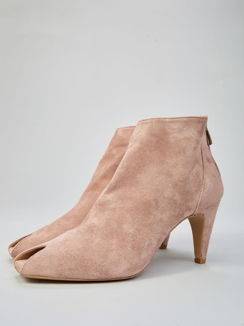 Peep-toe suede ankle boots