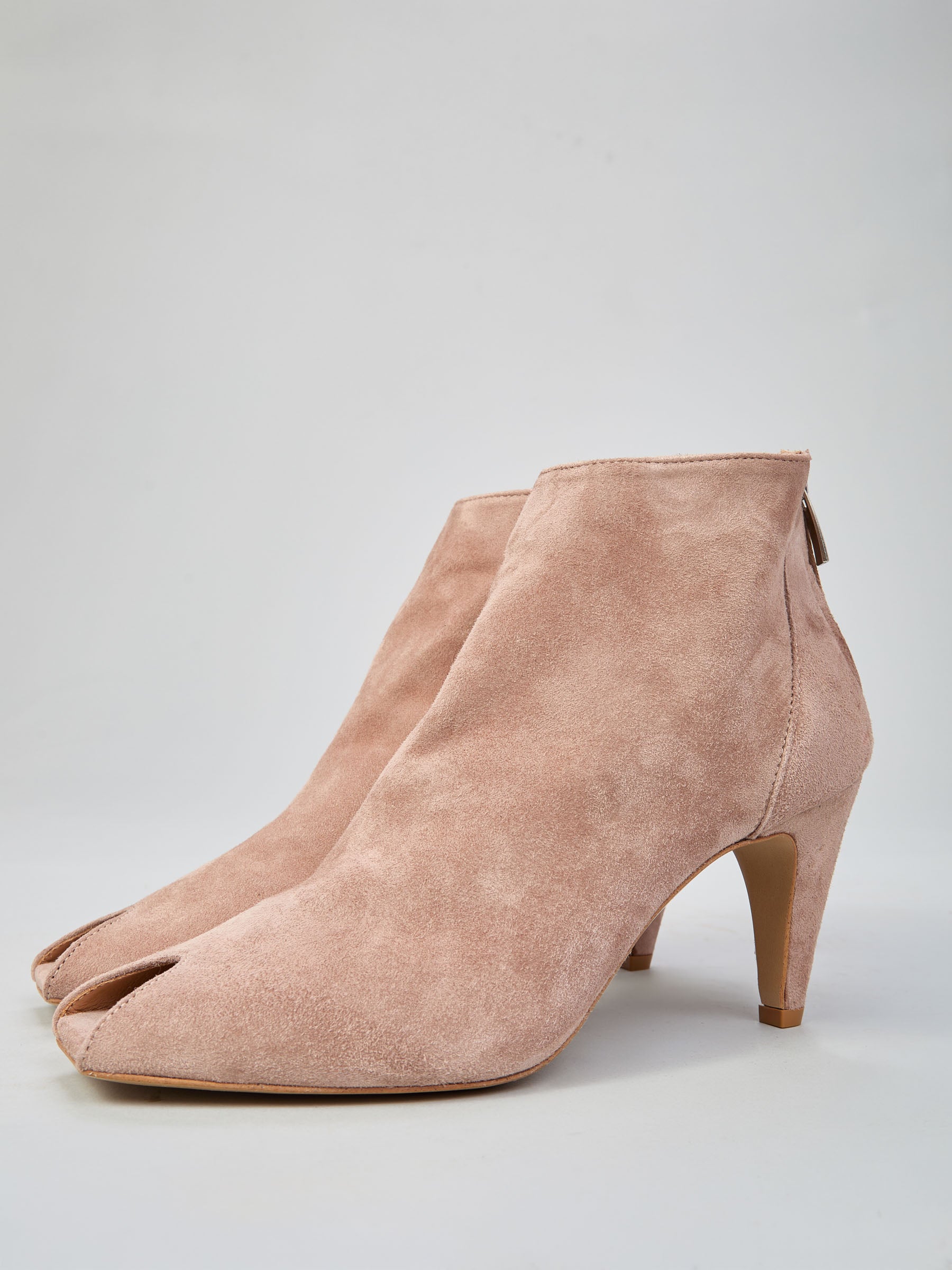 Peep-toe suede ankle boots