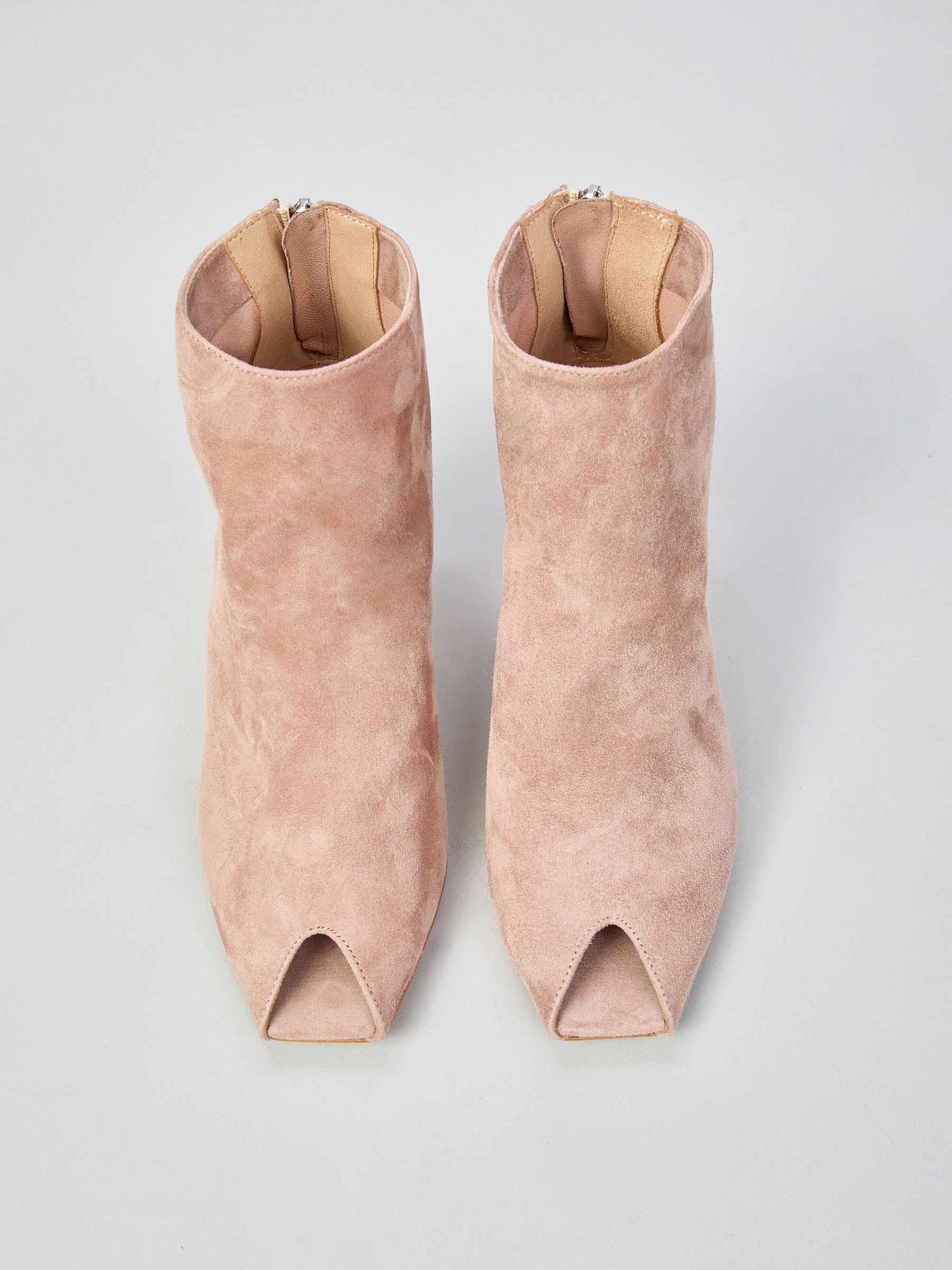Peep-toe suede ankle boots