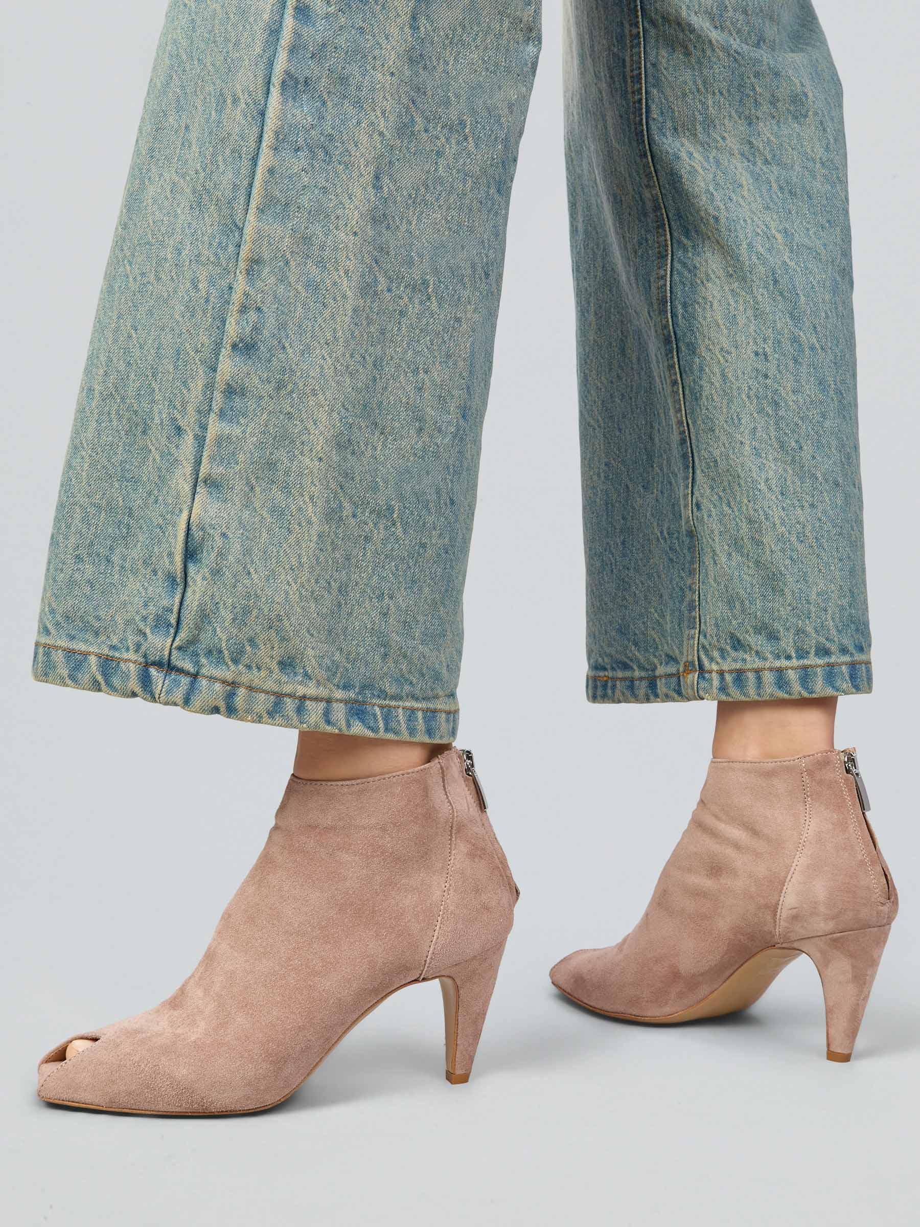 Peep-toe suede ankle boots