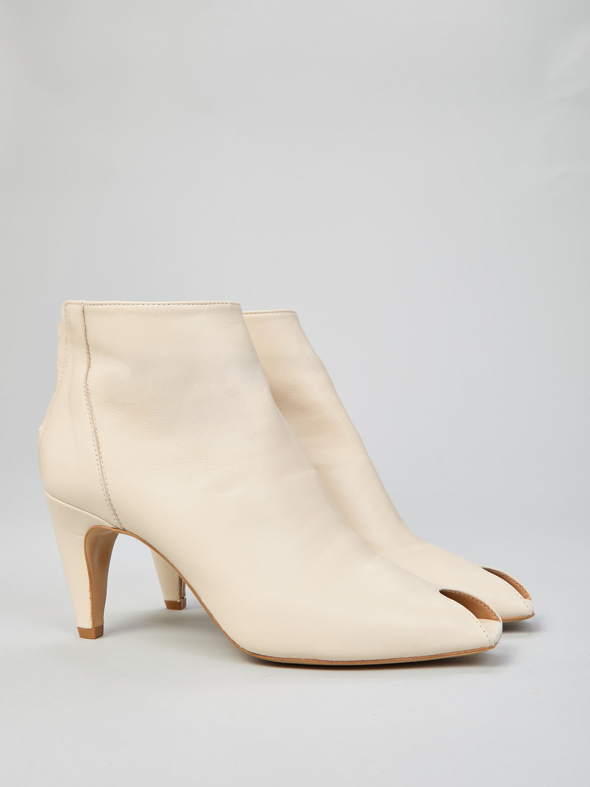 Open-toe leather ankle boots