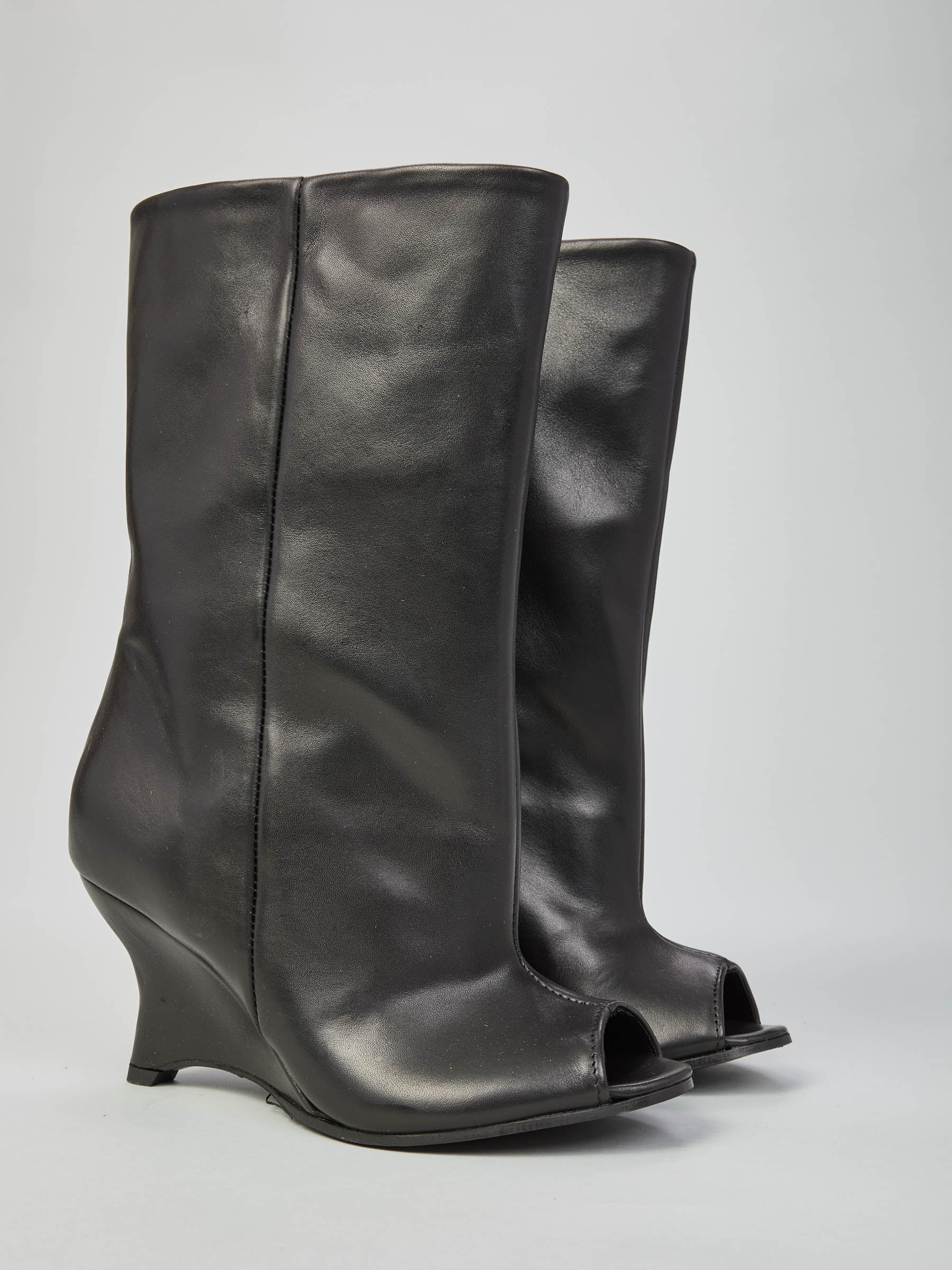 Open-toe leather ankle boot