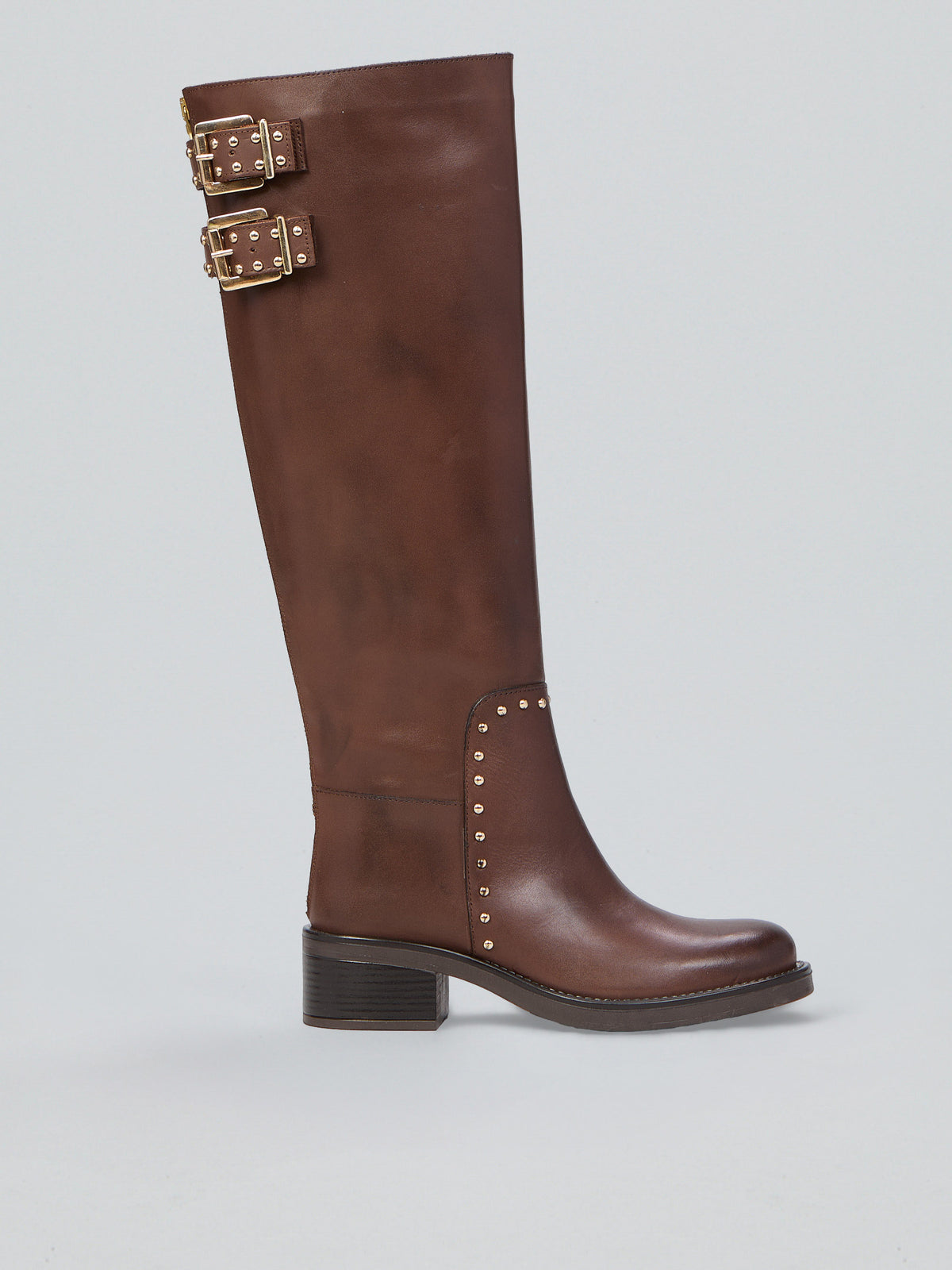 Leather boots with studs and buckles