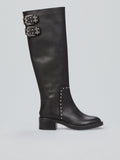 Leather boots with studs and buckles