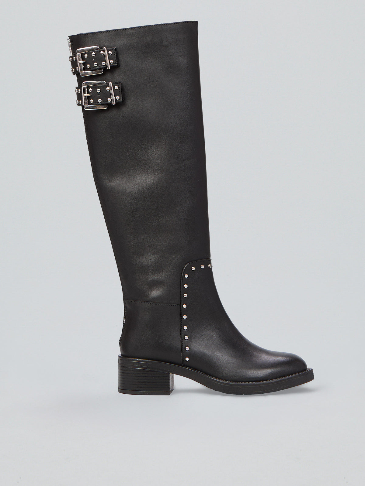 Leather boots with studs and buckles