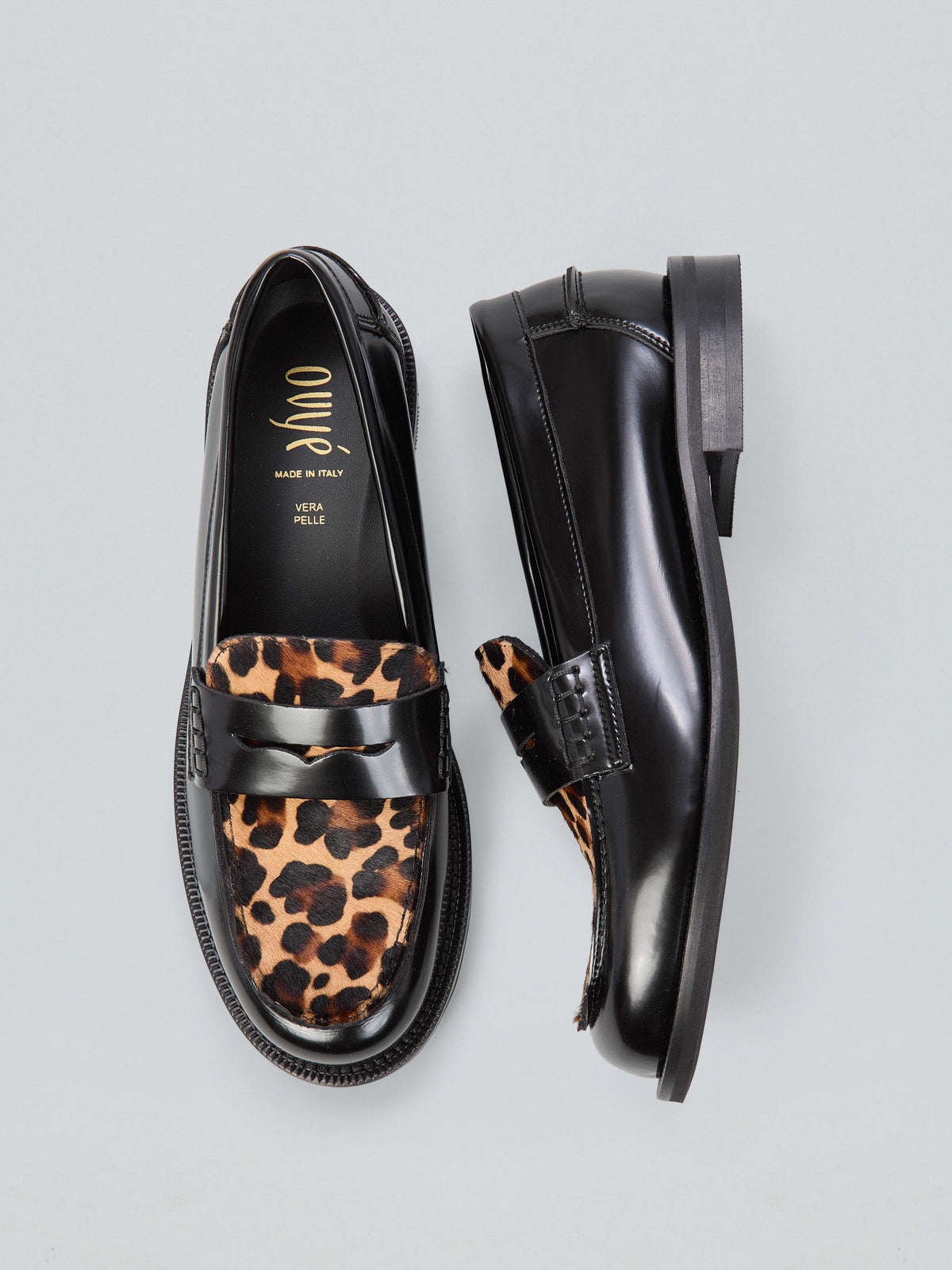 Classic loafers with leopard print pony hair insert