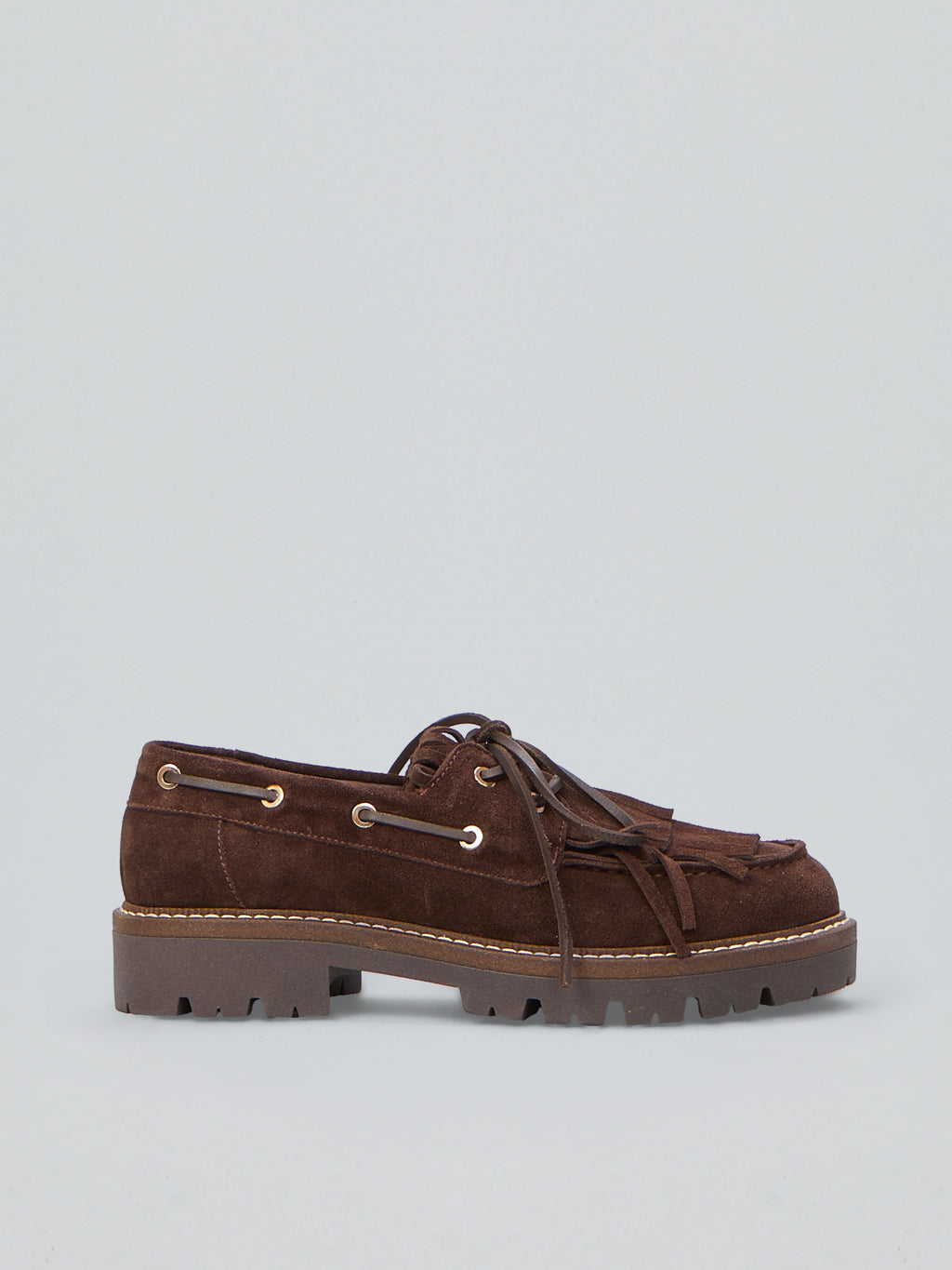 Suede fringed lace-up loafers