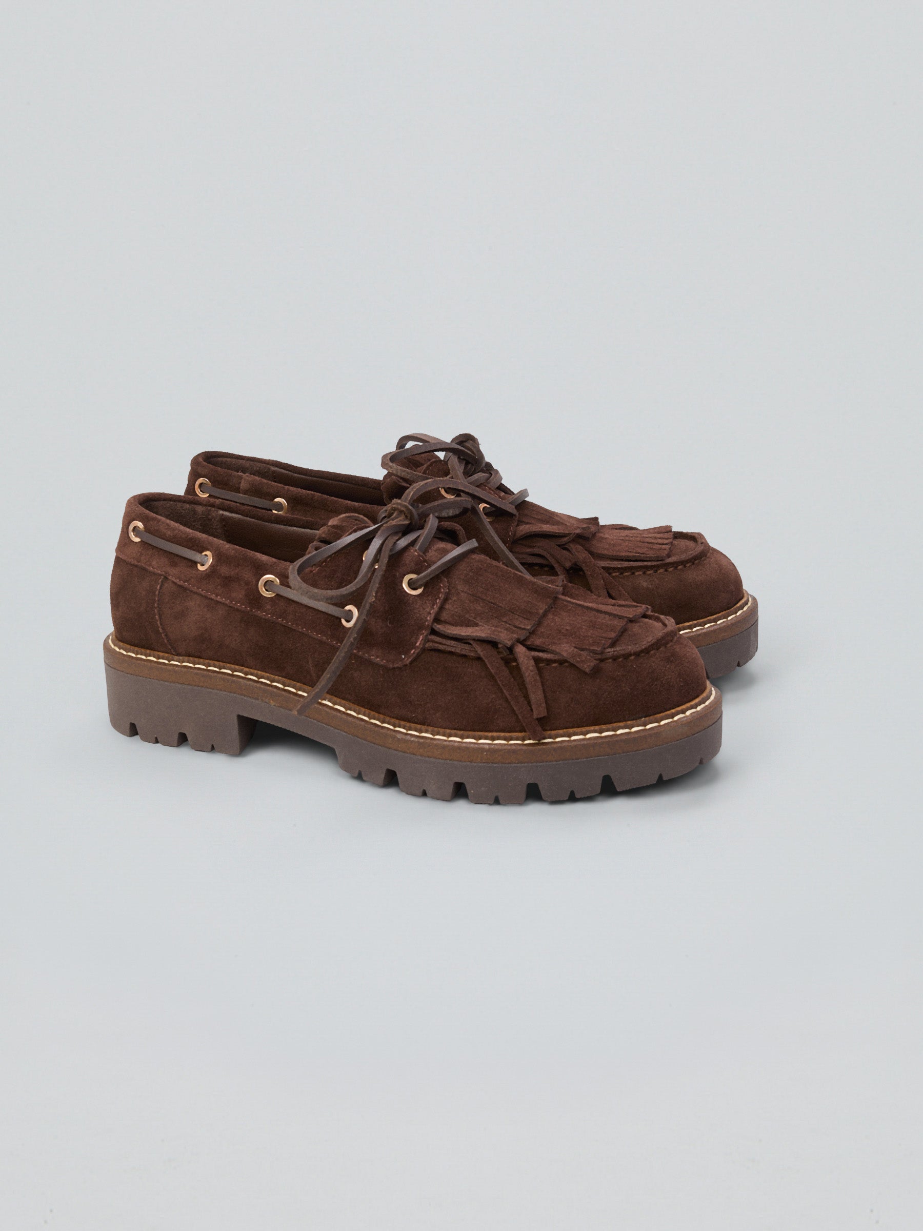 Suede fringed lace-up loafers