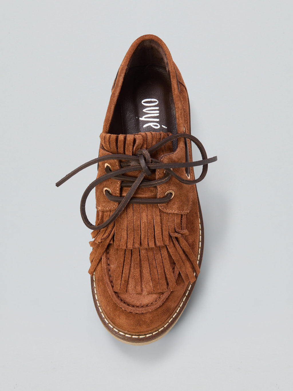 Laced suede loafers with fringes