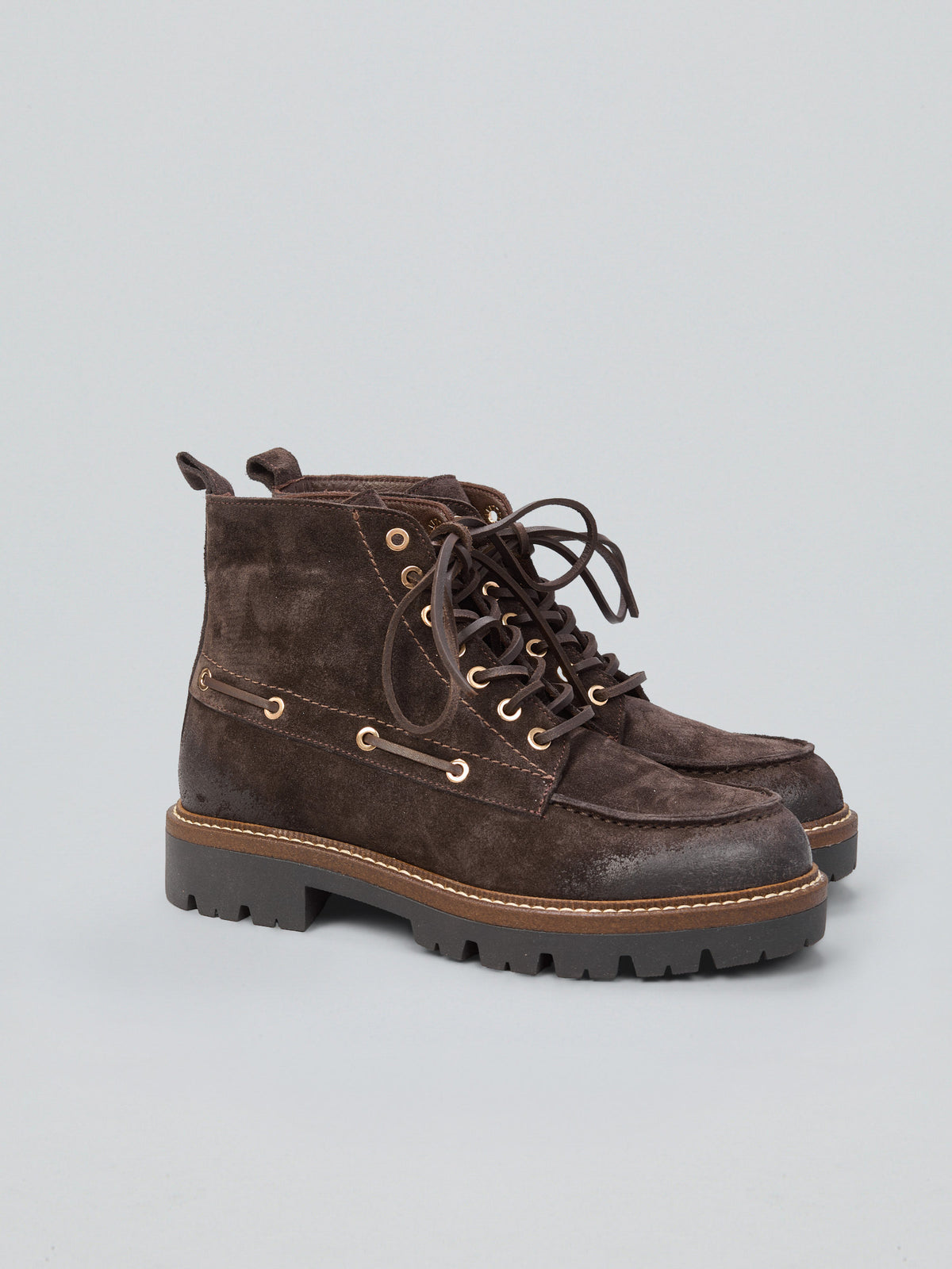 Laced suede ankle boot