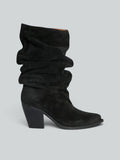 Ruched suede cowboy boots