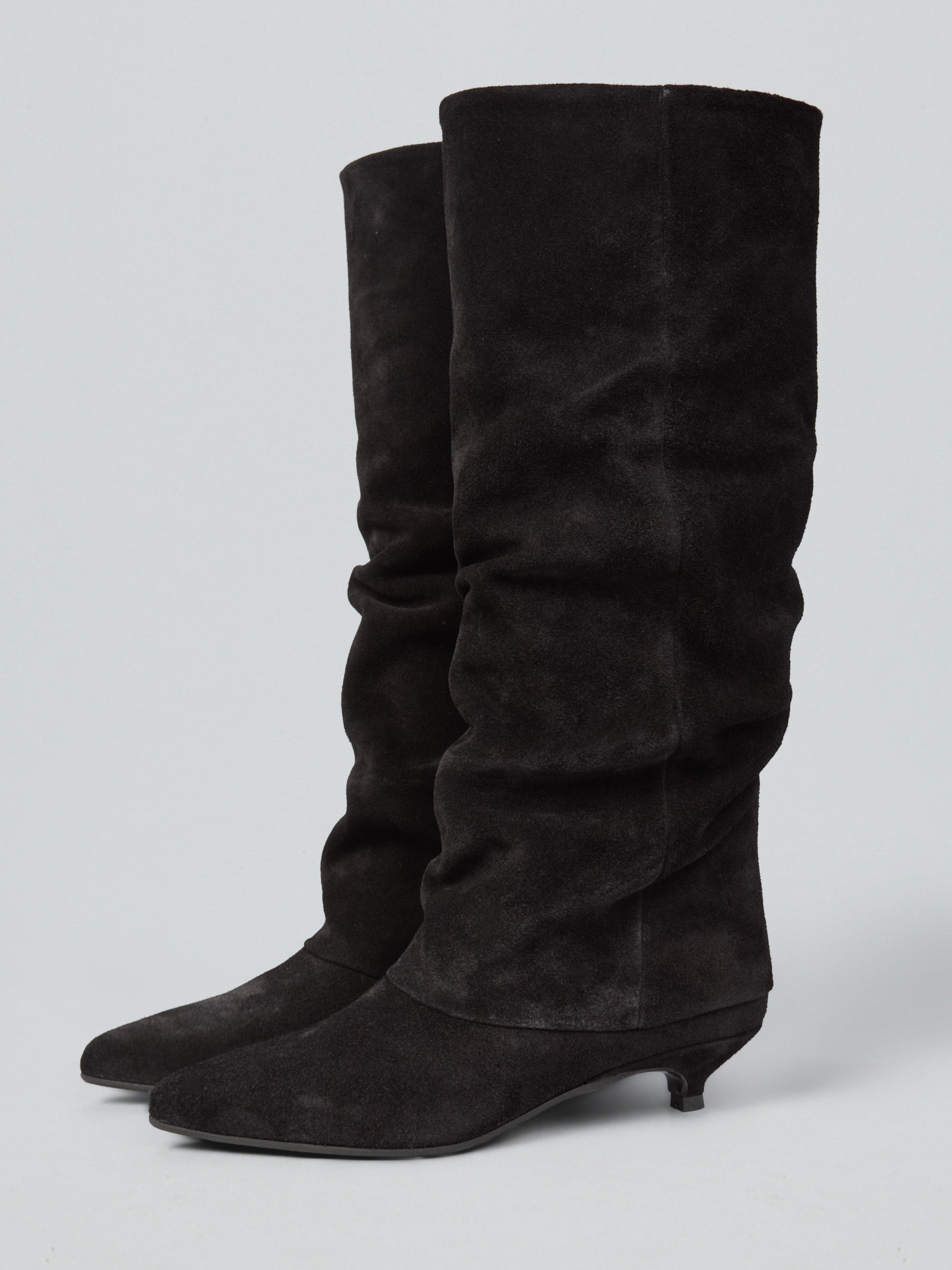Ruched suede boots