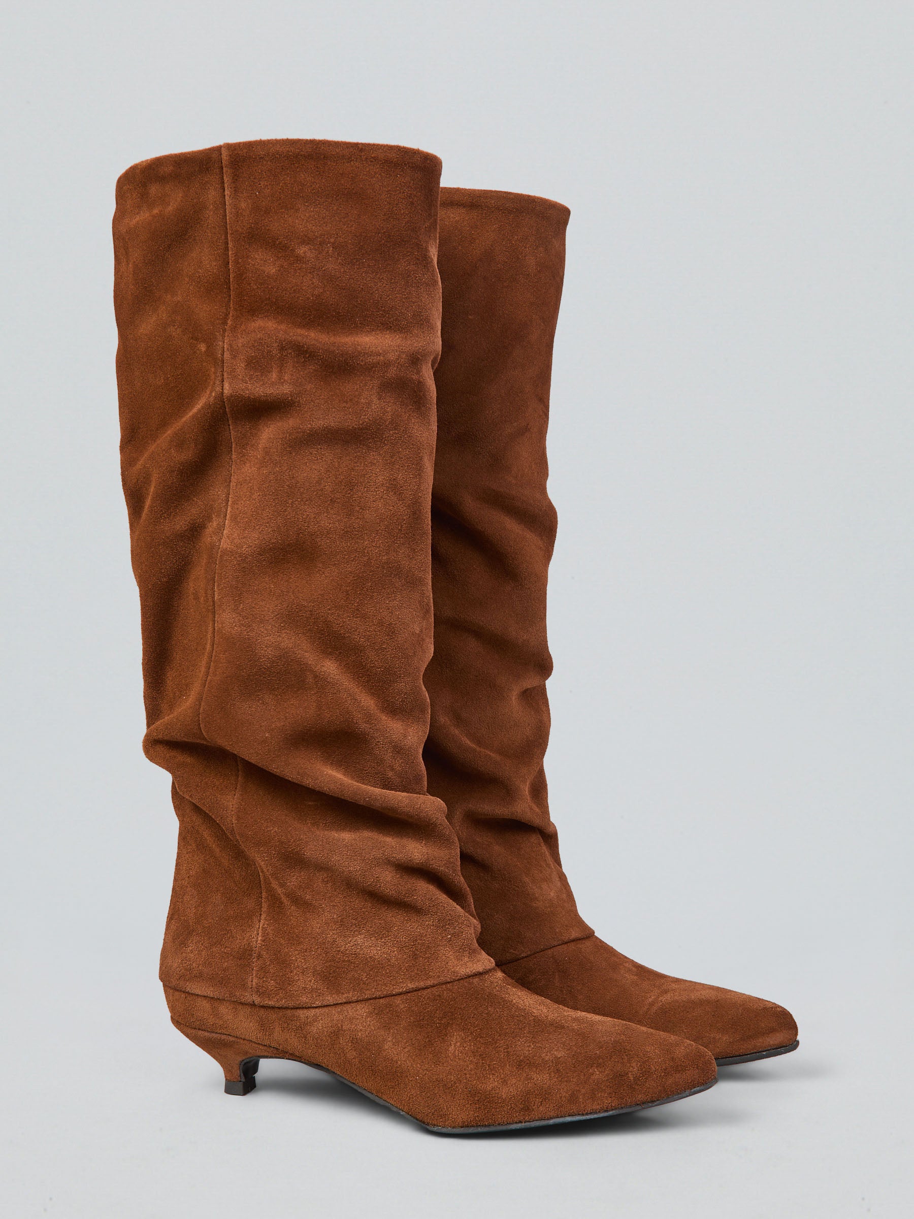 Ruched suede boots