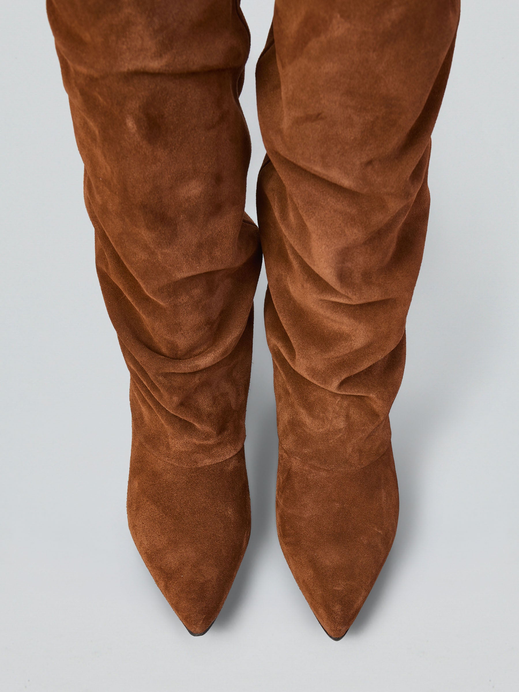 Ruched suede boots