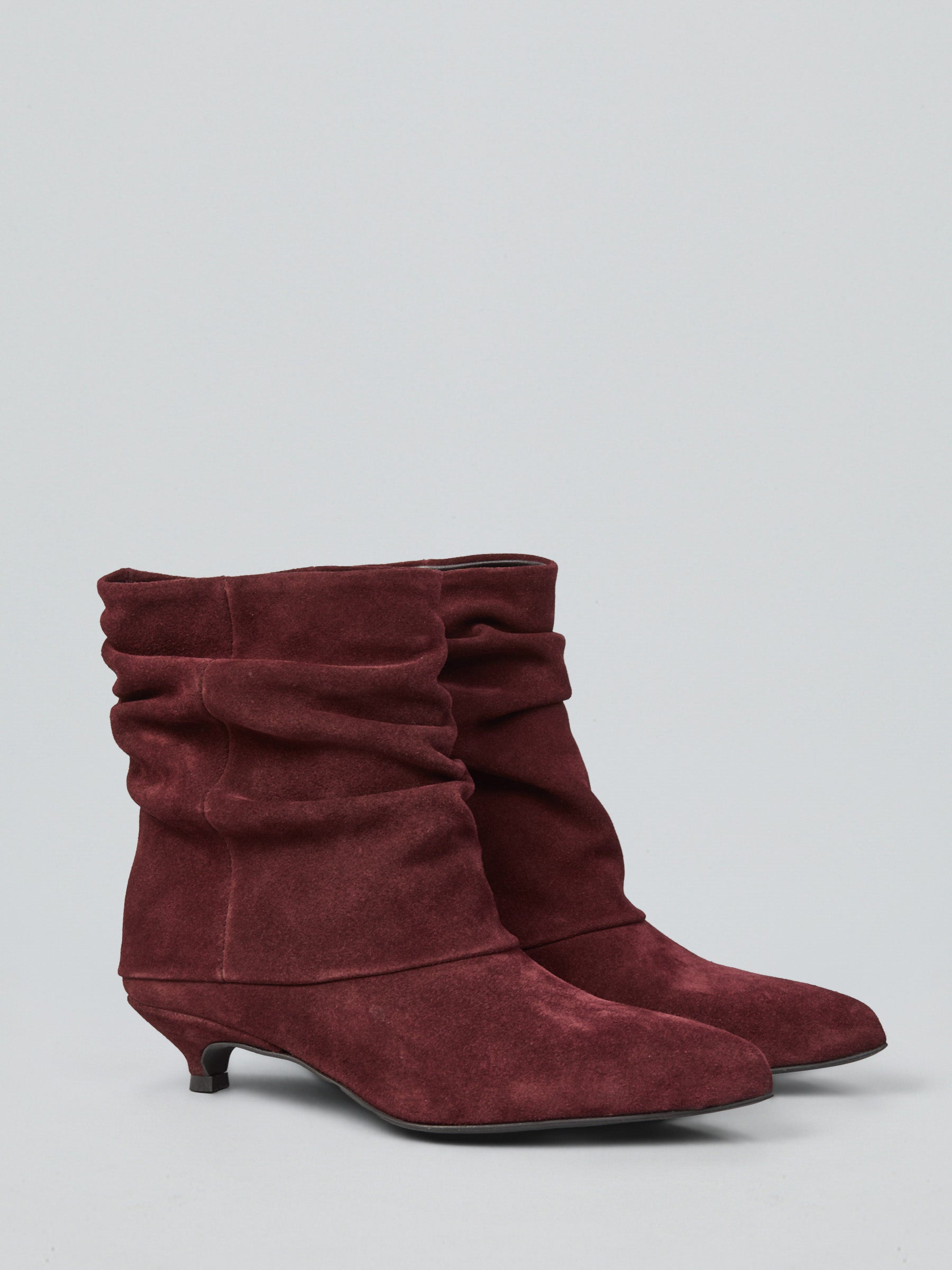 Ruched suede ankle boots