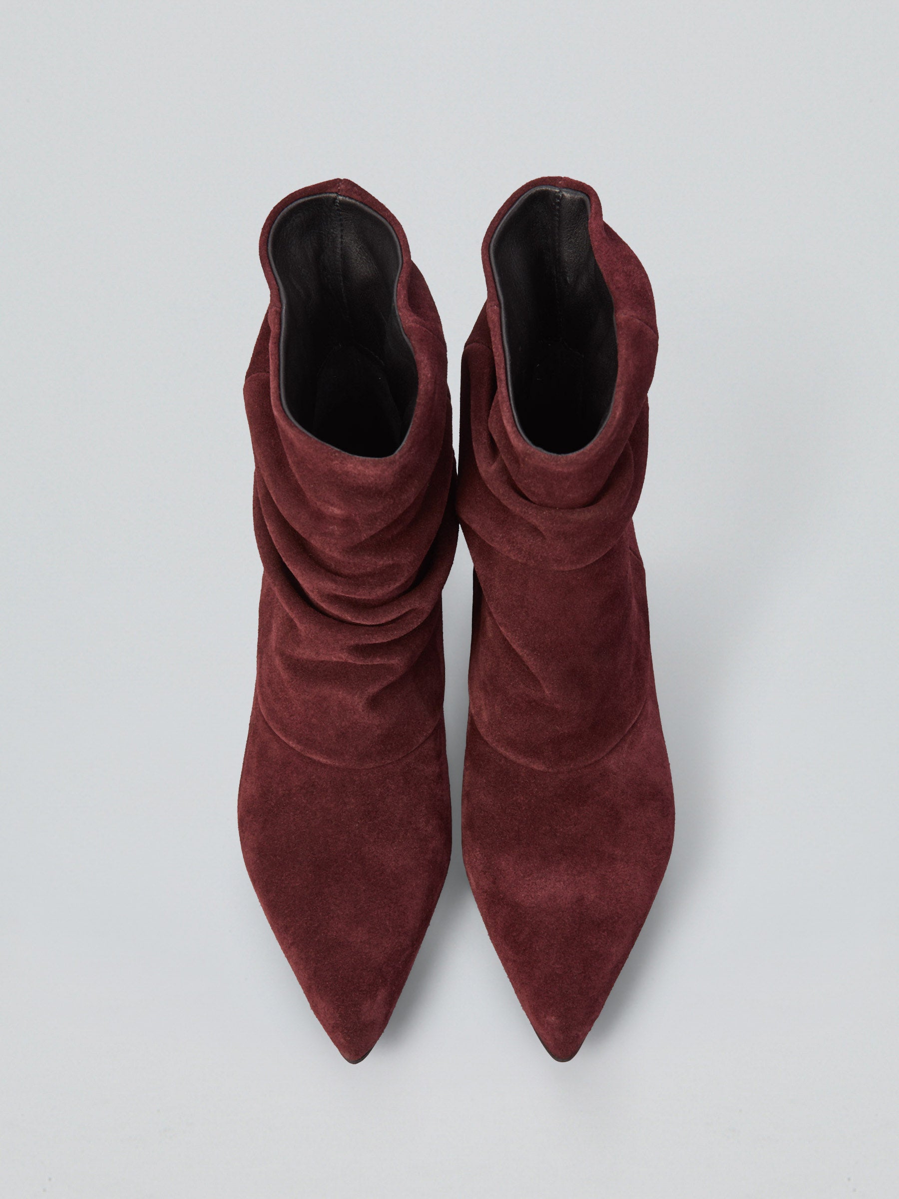 Ruched suede ankle boots
