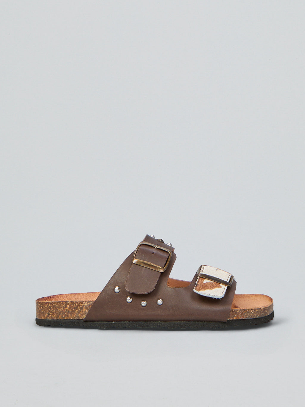Leather and pony hair sandals