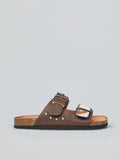 Leather and pony hair sandals