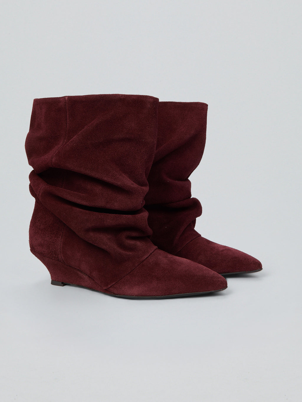 Ruched suede ankle boots