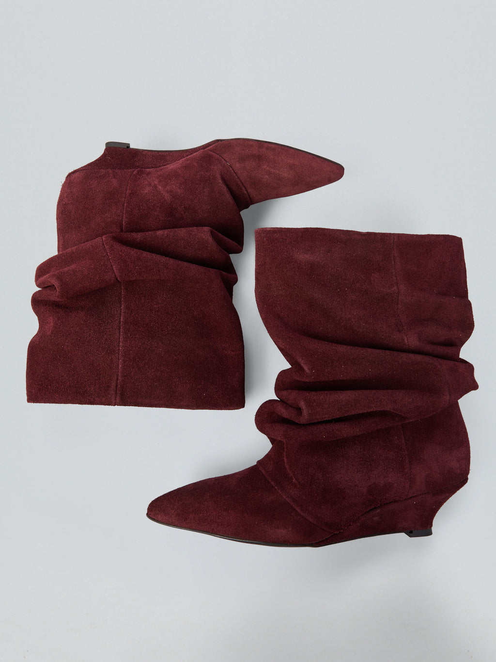 Ruched suede ankle boots
