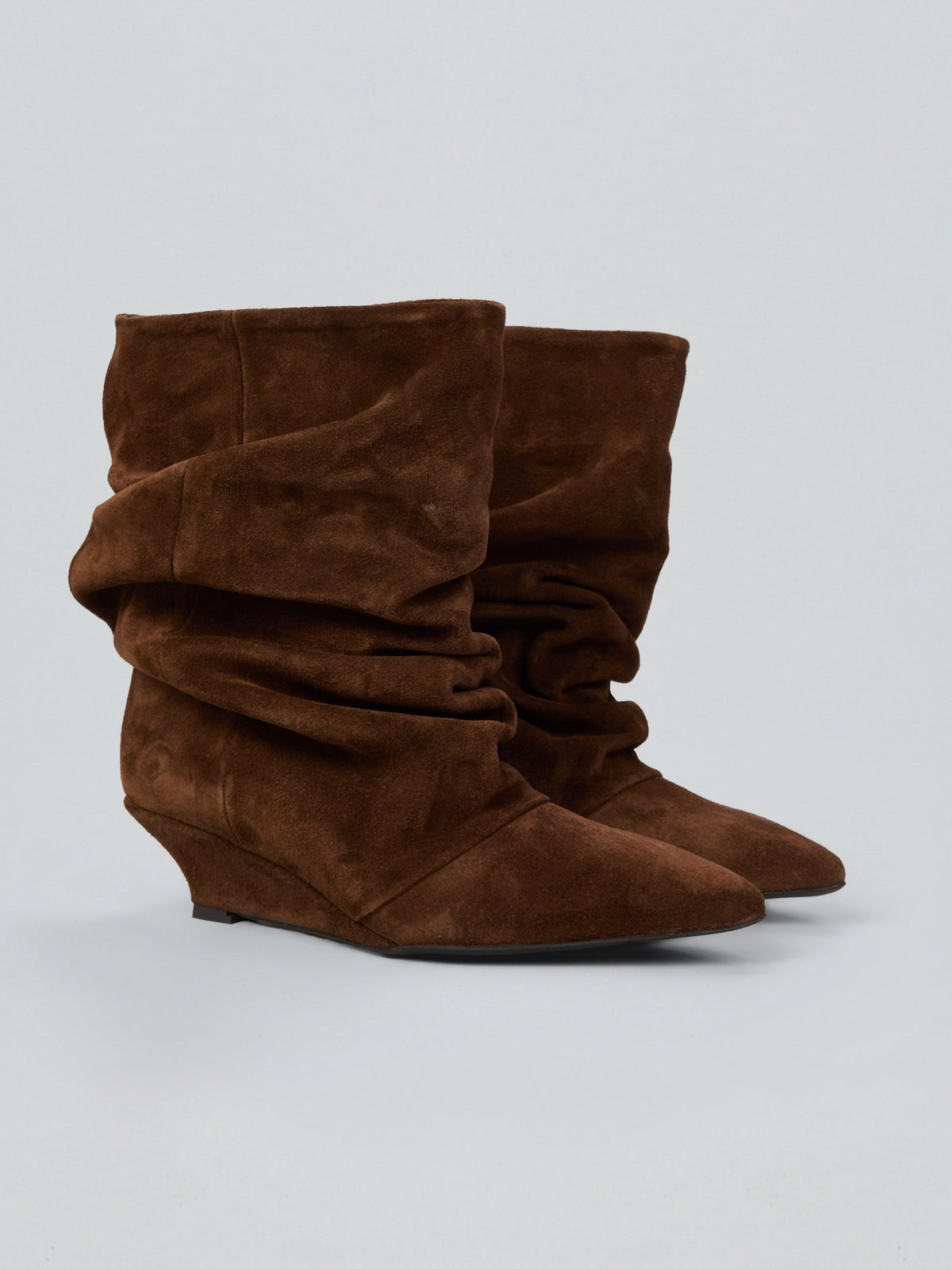 Ruched suede ankle boots