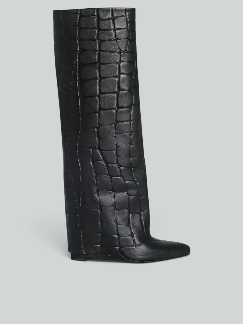 Stiefel mit Innenkeilabsatz aus Leder in Krokodiloptik