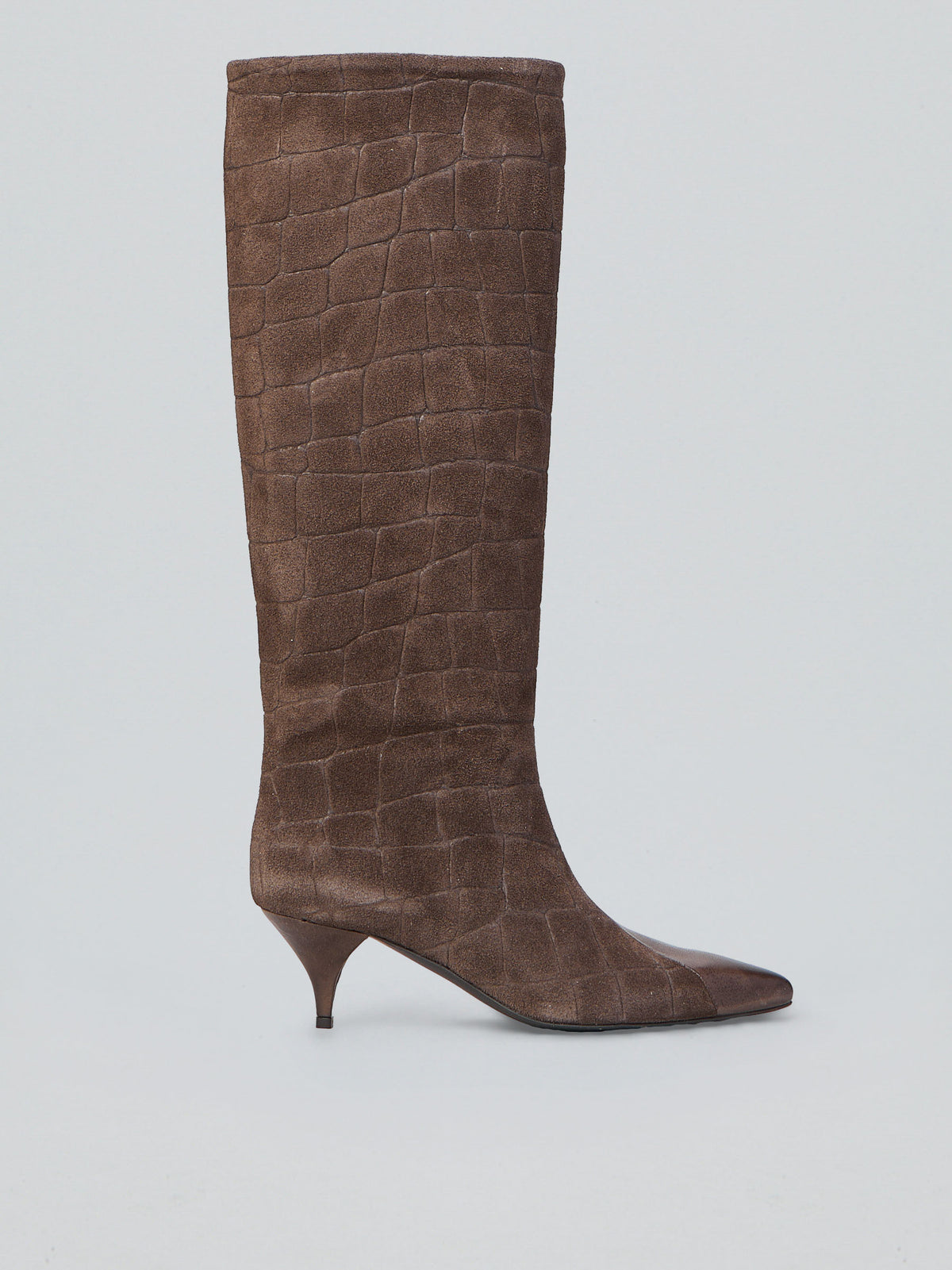 Leather and suede boots with crocodile print