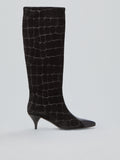 Leather and suede boots with crocodile print
