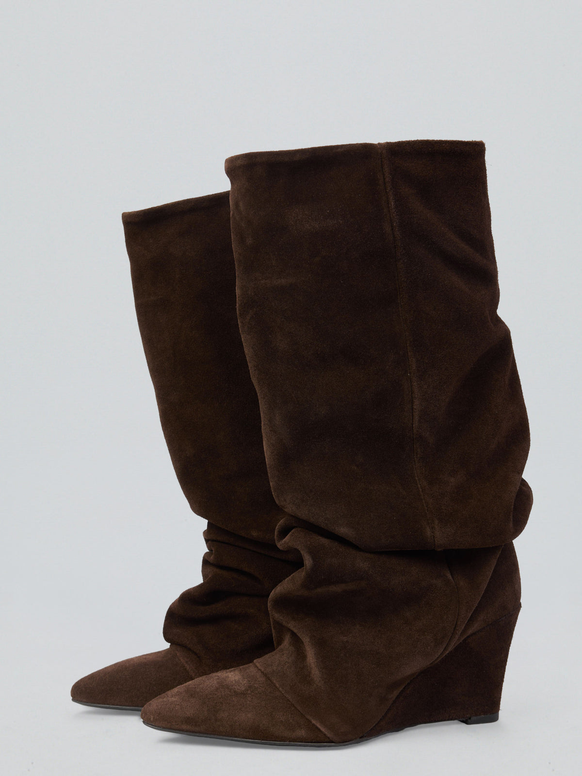 Ruched suede boots
