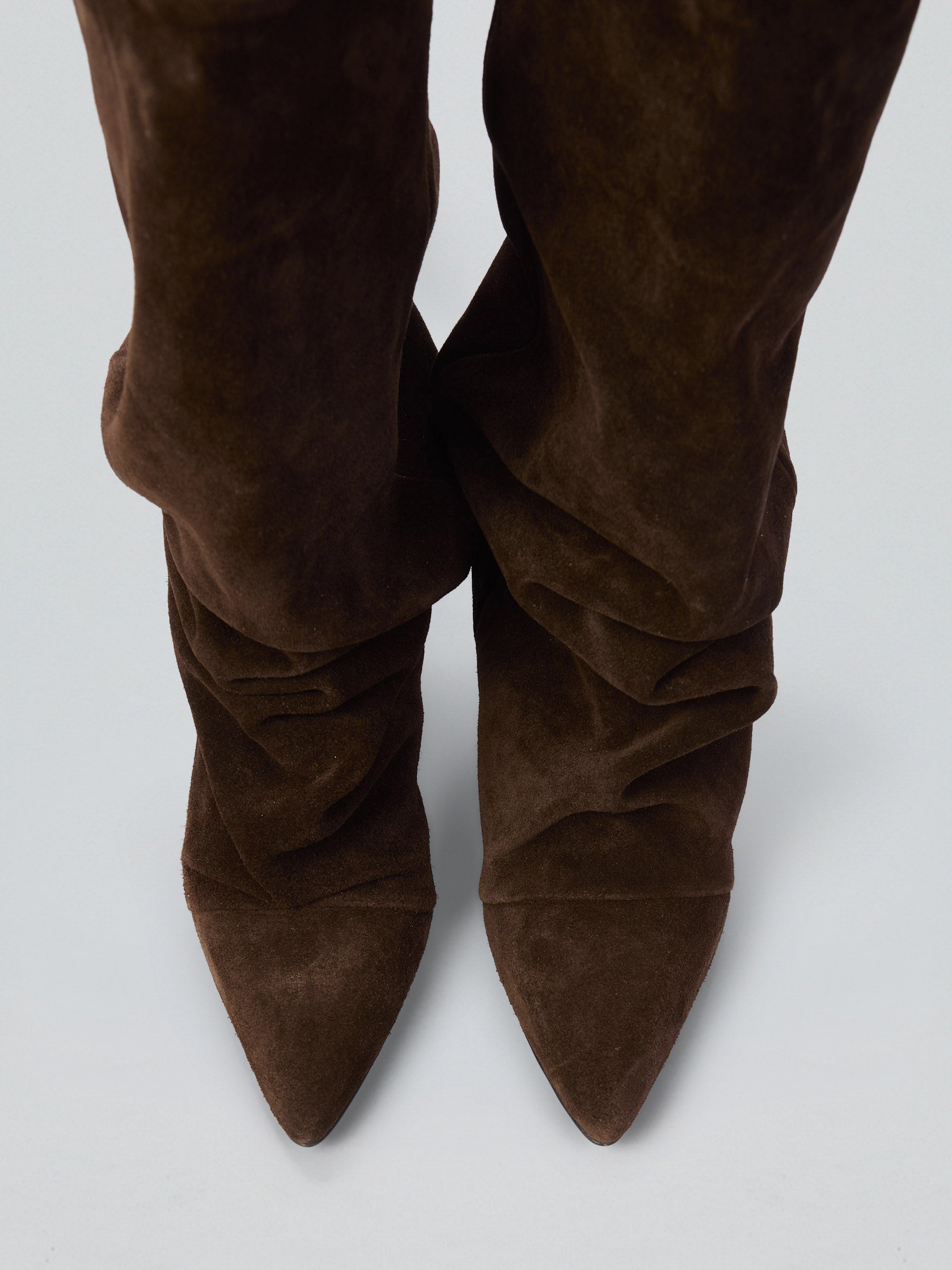 Ruched suede boots