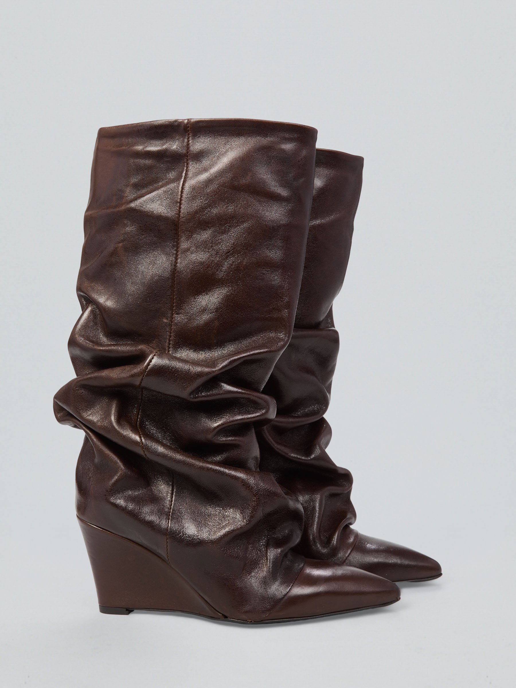 Ruched leather boots
