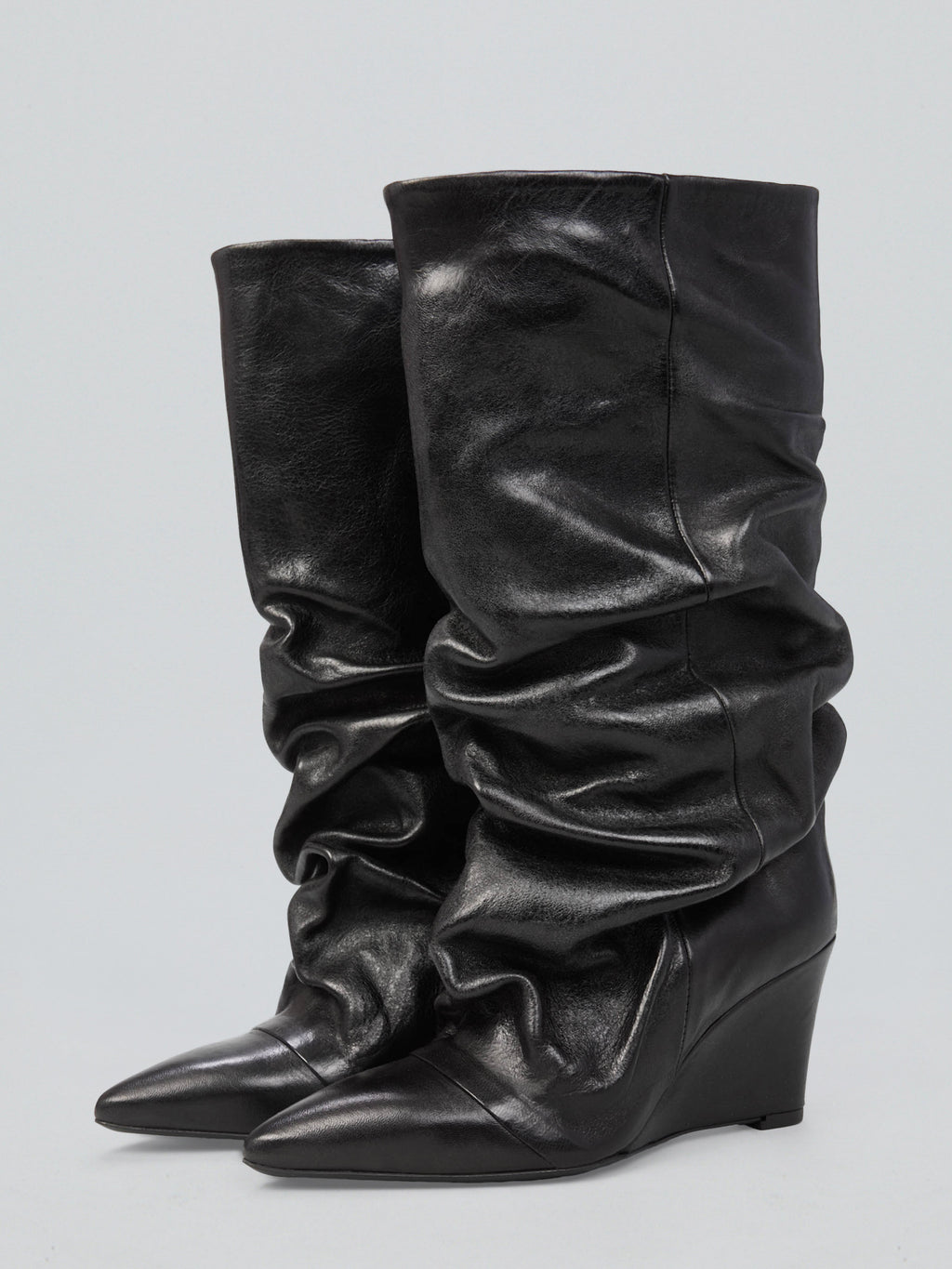 Ruched leather boots