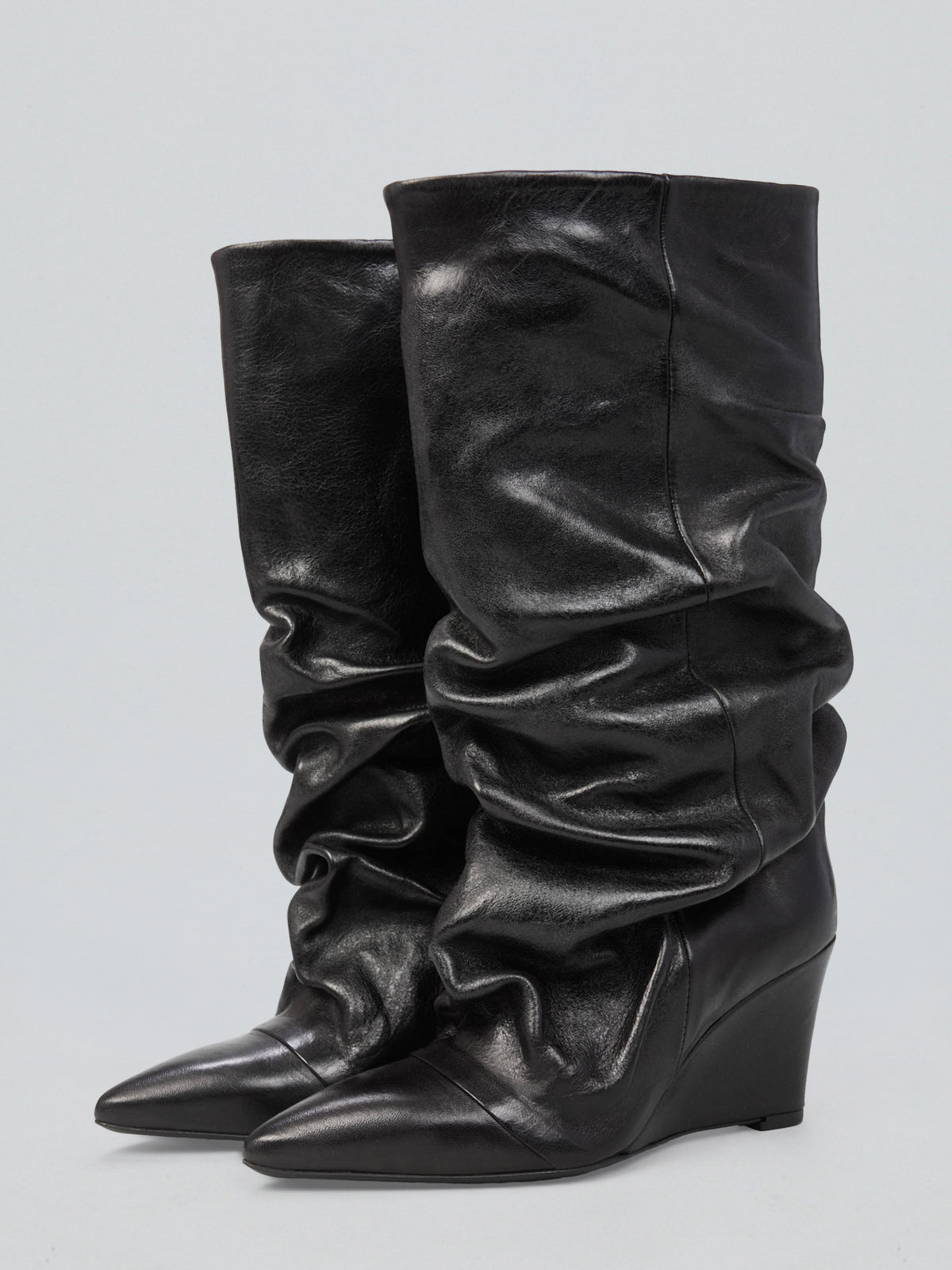 Ruched leather boots
